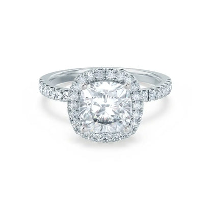 Cushion cut Natural Diamond Platinum Halo Ring 0.33ct - cushionblue