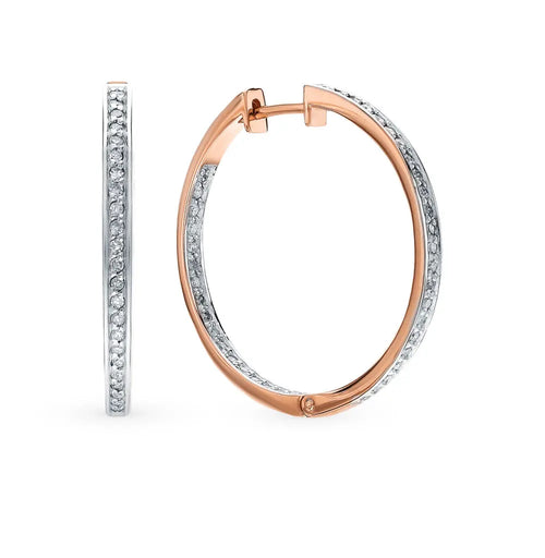 Rose Gold Huggie earrings with diamonds(0.34ct) Cushionblue