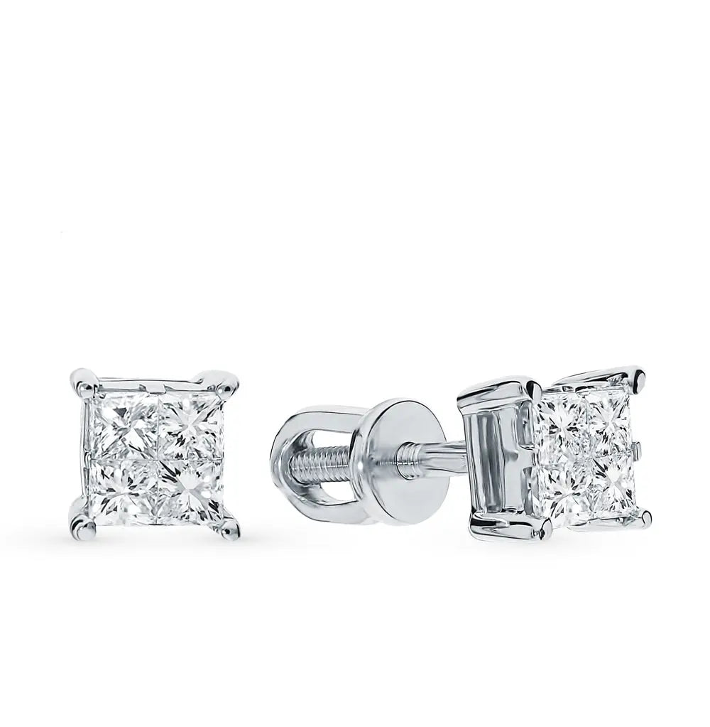 White Gold Studs with screws earrings with diamonds (0.52ct) Cushionblue