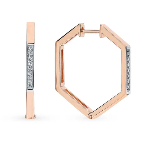 Rose Gold Huggie earrings with diamonds(0.06 ct) - cushionblue