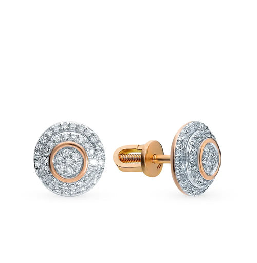 Rose Gold Unique design Studs with screws earrings with diamonds(0.27ct) Cushionblue