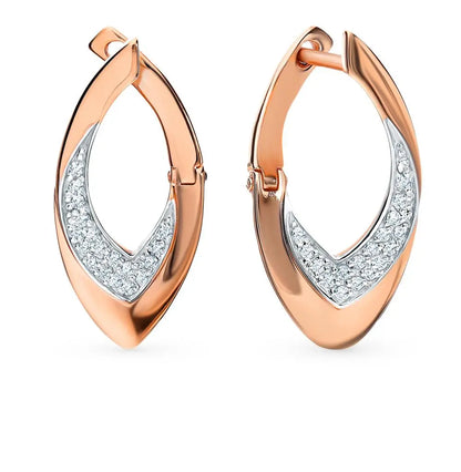 Rose Gold Latch back earrings with diamonds(0.02 ct, 0.07 ct) - cushionblue
