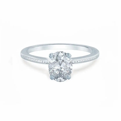Oval Cut White Gold Petite Channel Set Solitaire Ring - cushionblue