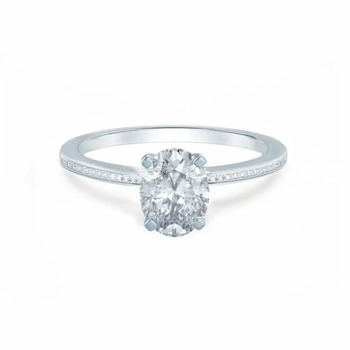 Oval Cut White Gold Petite Channel Set Solitaire Ring - cushionblue