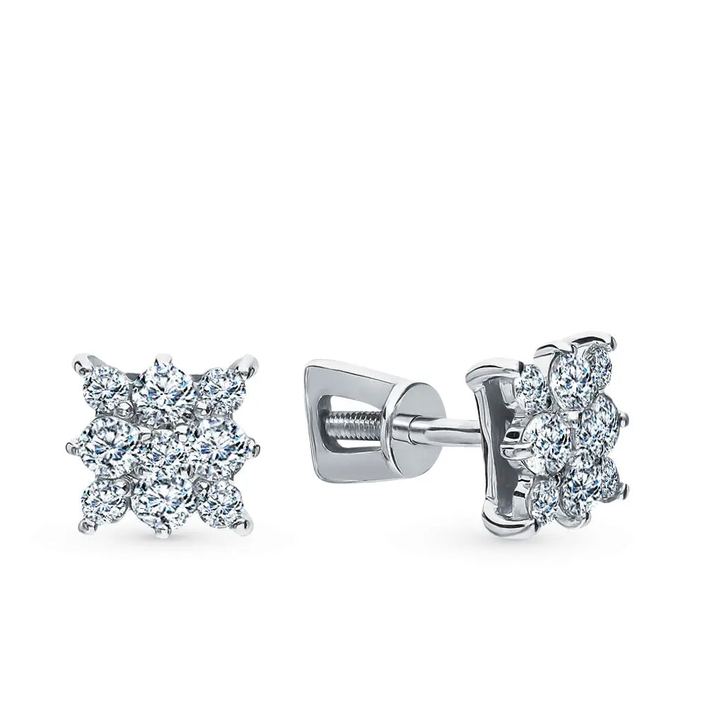 White Gold Studs with screws earrings with diamonds(0.45ct, 0.24ct) Cushionblue
