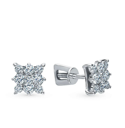 White Gold Studs with screws earrings with diamonds(0.45ct, 0.24ct) Cushionblue