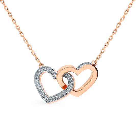 Double Heart Diamond Rose Gold pendant necklace Cushionblue