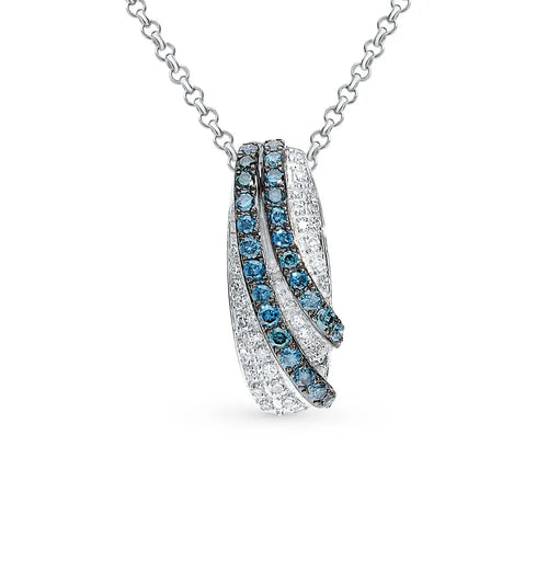 White Gold Unique pendant necklace with diamonds - cushionblue