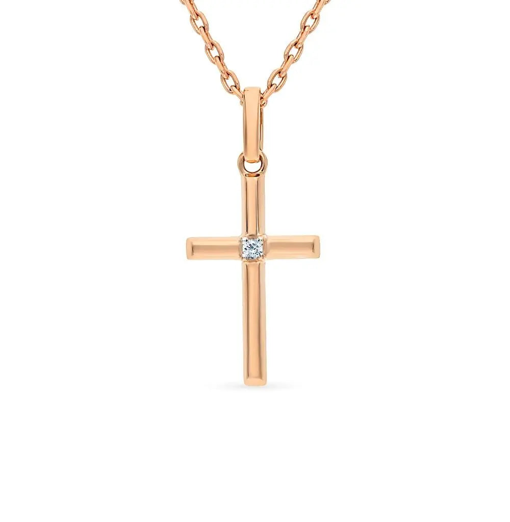 Rose Gold Cross pendant necklace with diamonds - cushionblue