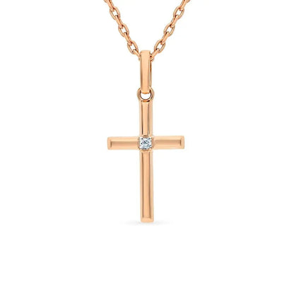 Rose Gold Cross pendant necklace with diamonds - cushionblue