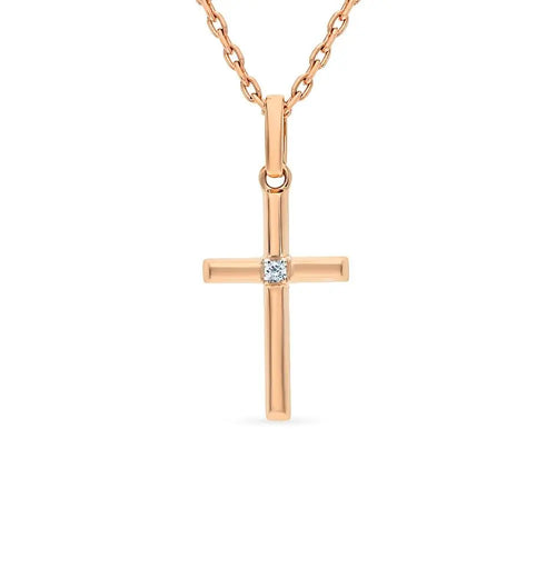 Rose Gold Cross pendant necklace with diamonds - cushionblue