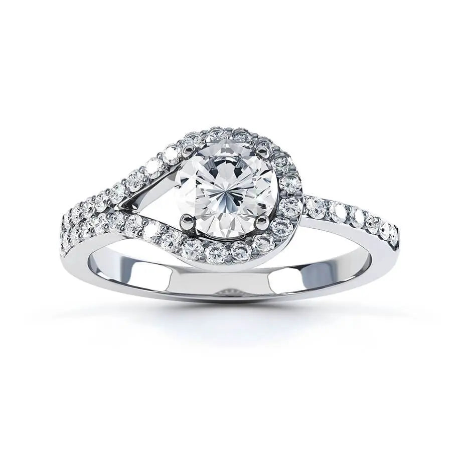 Round cut Natural Diamond loop halo design White Gold Ring - cushionblue