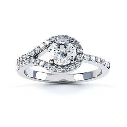 Round cut Natural Diamond loop halo design White Gold Ring - cushionblue