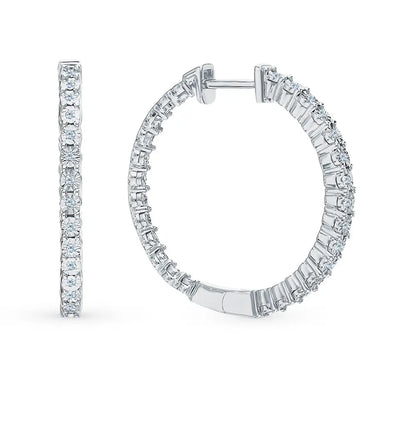 White Gold Simple Huggie earrings with diamonds(0.17ct) Cushionblue