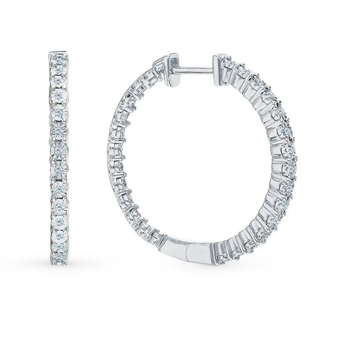 White Gold Simple Huggie earrings with diamonds(0.17ct) Cushionblue