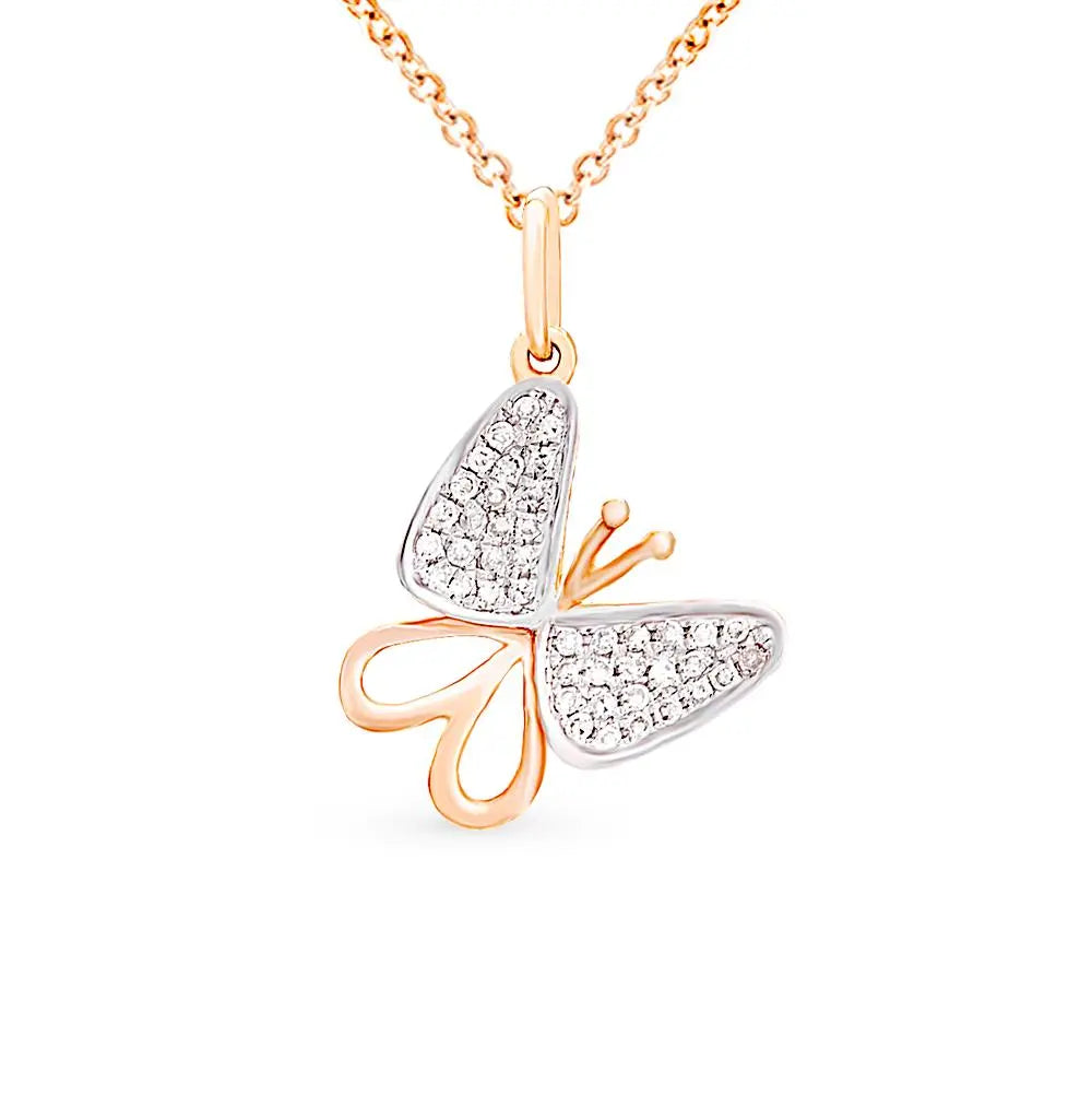 Diamonds with Rose Gold Butterfly pendant necklace - cushionblue
