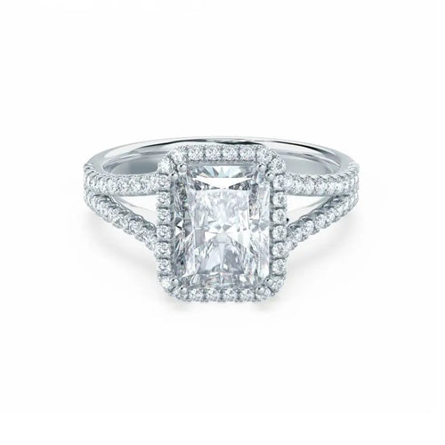 Radiant cut Natural Diamond Platinum Split Shank Halo Ring - cushionblue