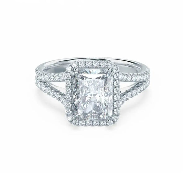 Radiant cut Natural Diamond Platinum Split Shank Halo Ring - cushionblue