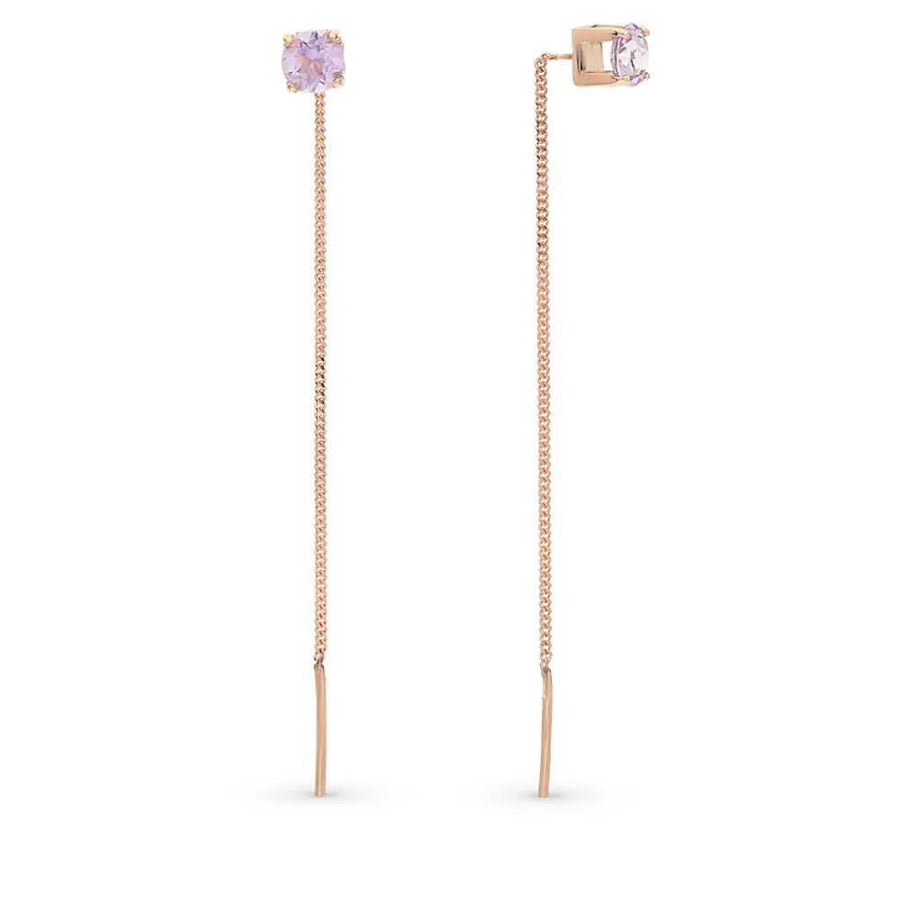 Rose Gold string earrings with Round cut amethyst - cushionblue
