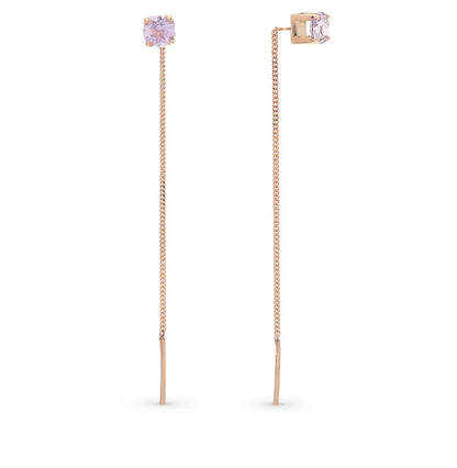 Rose Gold string earrings with Round cut amethyst - cushionblue