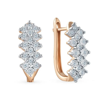 Rose Gold Latch back earrings with diamonds(0.12 ct) - cushionblue
