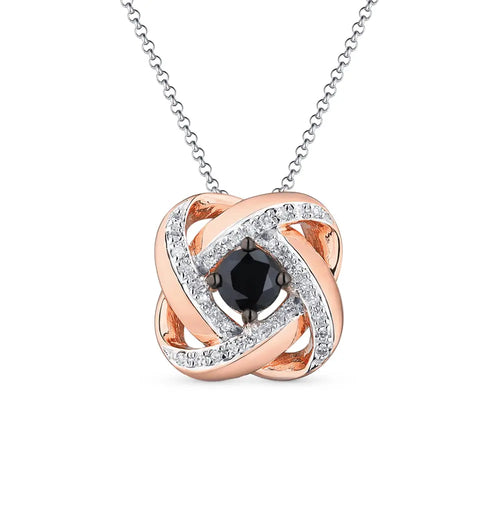 Rose Gold pendant necklace with Round cut sapphires and diamonds - cushionblue