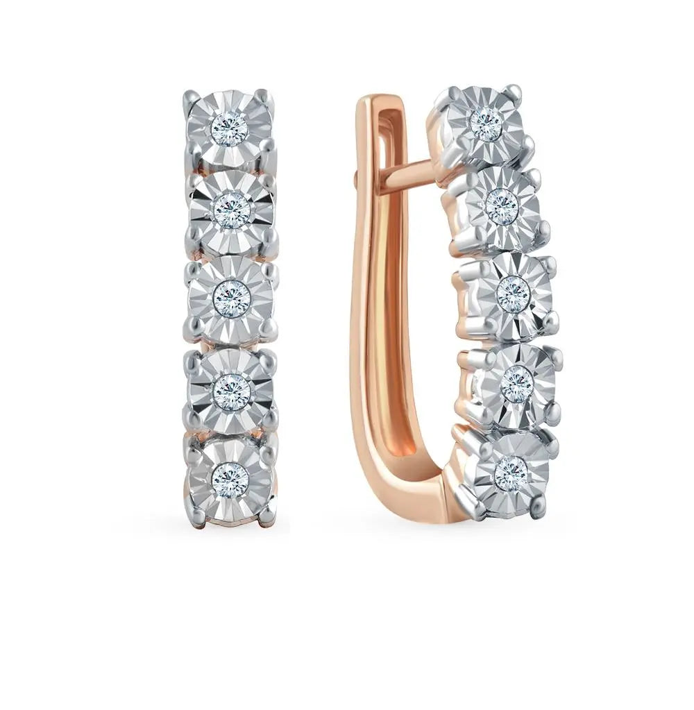 Rose Gold Latch back earrings with diamonds(0.08 ct) - cushionblue