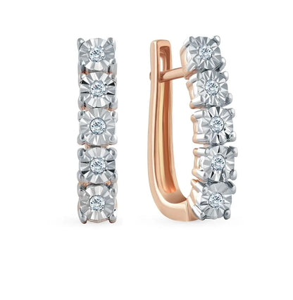 Rose Gold Latch back earrings with diamonds(0.08 ct) - cushionblue