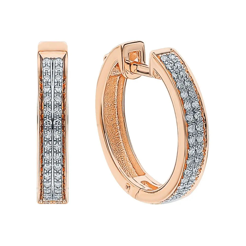 Rose Gold Simple Huggie earrings with diamonds(0.17 ct) - cushionblue