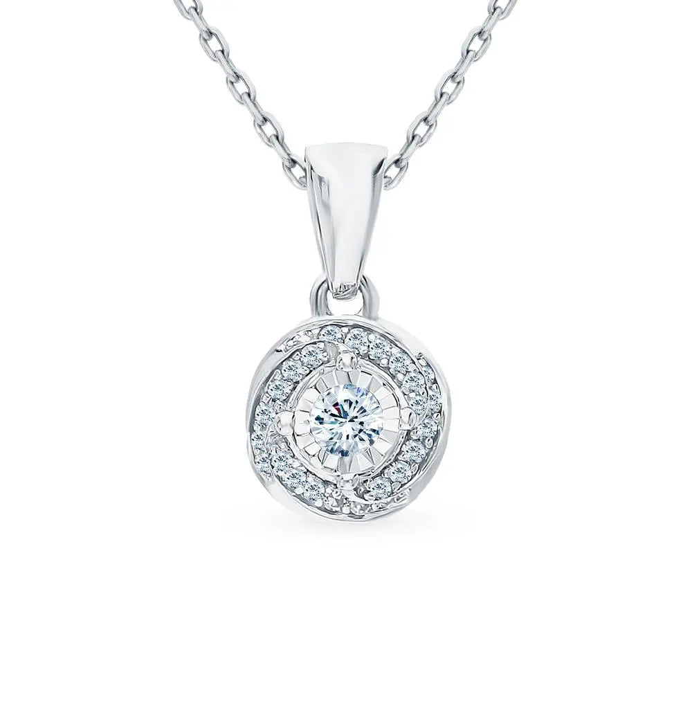 Diamonds with White Gold Round pendant necklace - cushionblue