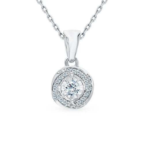 Diamonds with White Gold Round pendant necklace - cushionblue