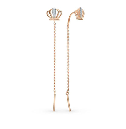 Rose Gold Crown shape string earrings with diamonds - cushionblue