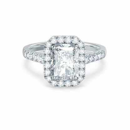 Radiant cut Natural Diamond White Gold Halo Ring - cushionblue