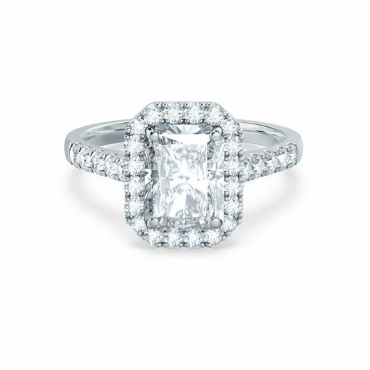 Radiant cut Natural Diamond White Gold Halo Ring - cushionblue