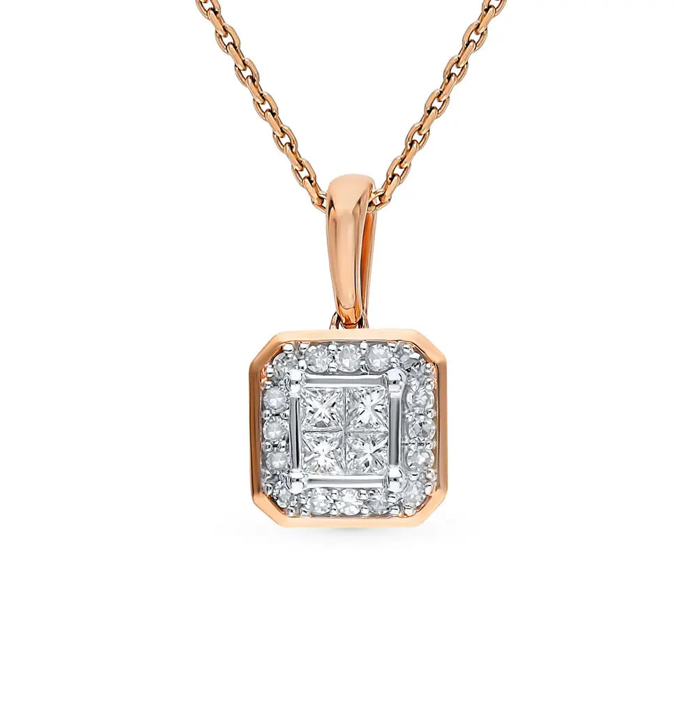 Rose Gold Simple pendant necklace with diamonds - cushionblue