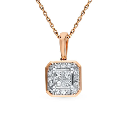 Rose Gold Simple pendant necklace with diamonds - cushionblue