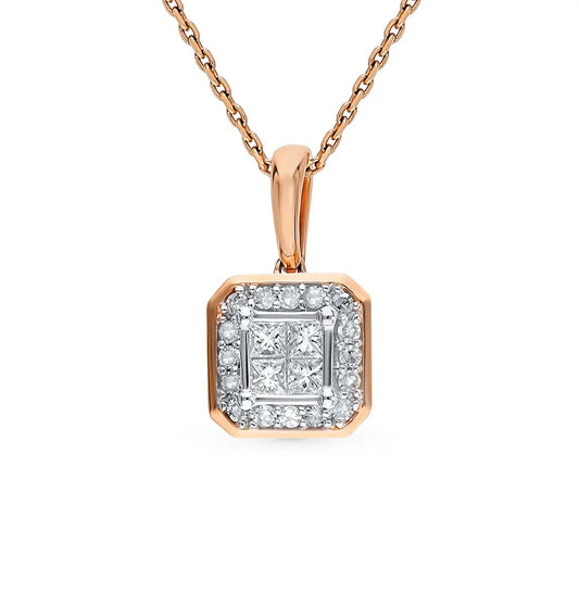 Rose Gold Simple pendant necklace with diamonds - cushionblue