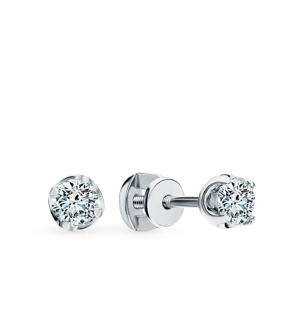 White Gold Studs with screws earrings with Round cut diamonds(0.46ct) Cushionblue