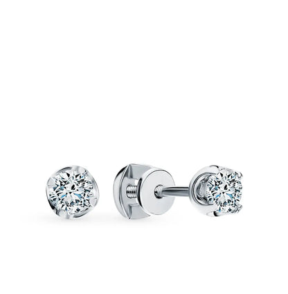 White Gold Studs with screws earrings with Round cut diamonds(0.46ct) Cushionblue