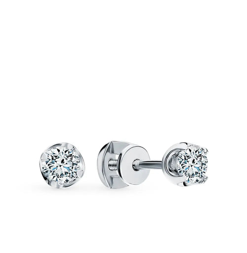 White Gold Studs with screws earrings with Round cut diamonds(0.46ct) Cushionblue