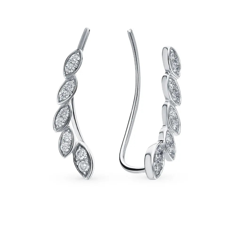 White Gold Ear cuffs earrings with diamonds(0.20 ct) - cushionblue