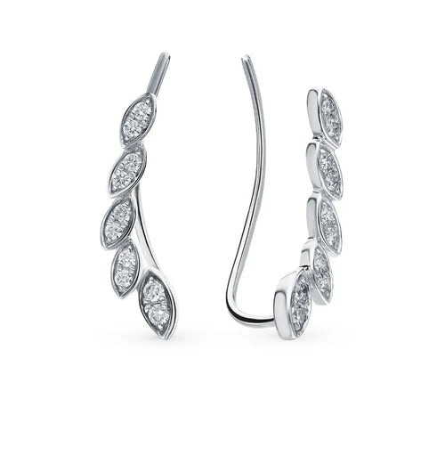 White Gold Ear cuffs earrings with diamonds(0.20 ct) - cushionblue