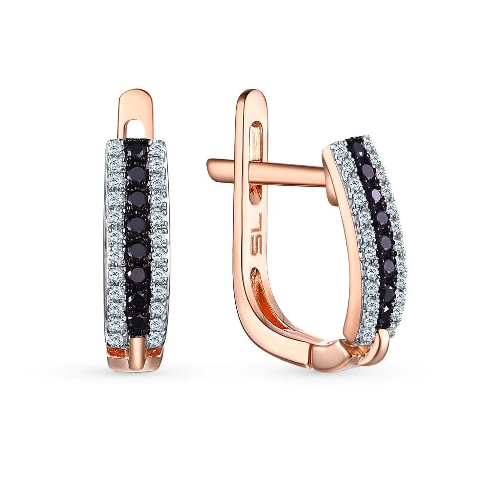 Rose Gold Latch back earrings with Black diamonds - cushionblue