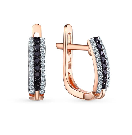 Rose Gold Latch back earrings with Black diamonds - cushionblue