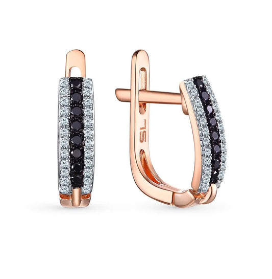 Rose Gold Latch back earrings with Black diamonds - cushionblue