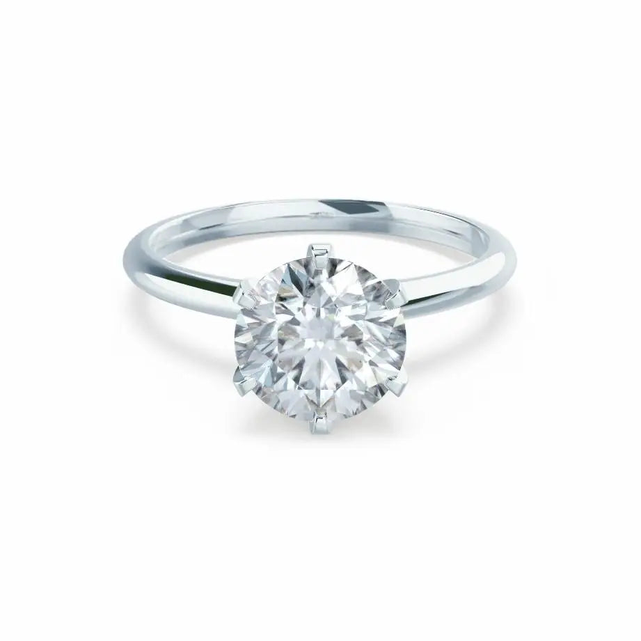 6 Prong Knife Edge Round Cut Natural Diamond Solitaire White Gold Ring - cushionblue