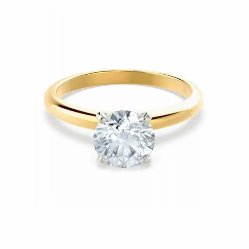 Round Cut Natural Diamond Solitaire Two Tone Yellow Gold Ring - cushionblue