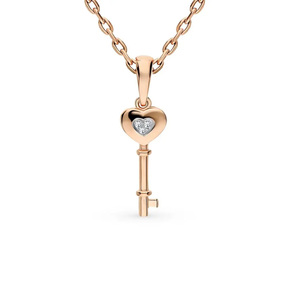 Heart shape Rose Gold pendant necklace with diamond - cushionblue