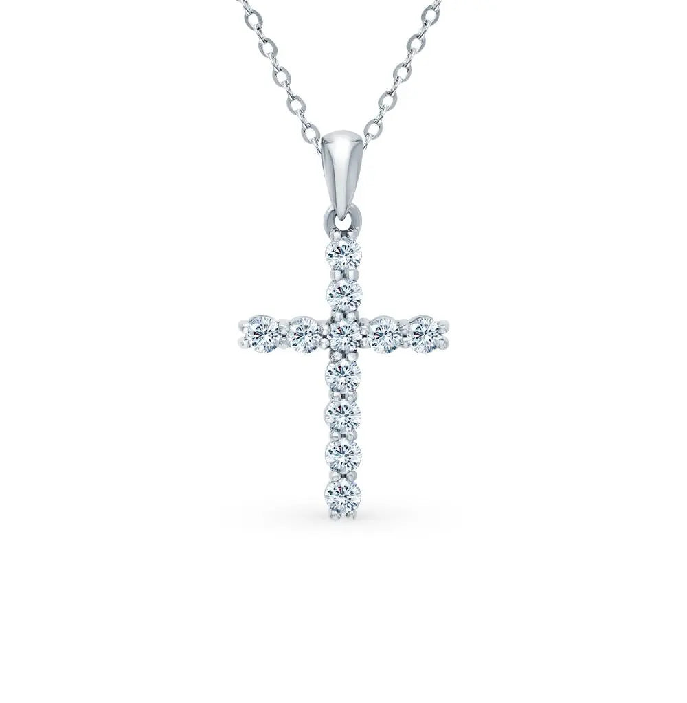 Cross White Gold pendant necklace with diamonds - cushionblue