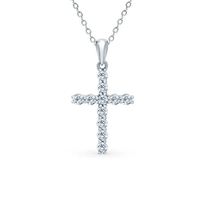 Cross White Gold pendant necklace with diamonds - cushionblue
